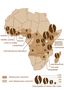 Mapa de los cafetos africanos